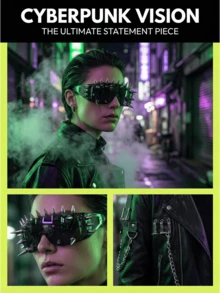 1副赛博朋克铆钉时尚眼镜，个性化时尚派对装扮赛博朋克眼镜，独特的朋克风格时尚眼镜，适合酒吧、夜店等场合。 - 彩色 - 查看 3