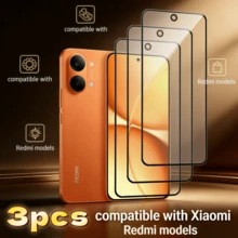 三片小米黑边高清屏幕保护膜，适用于Note 12、Note 11、Note 10、Note 9、12C、10C、9、Poco F6 Pro。钢化玻璃膜，全覆盖，边缘不崩边，无裂纹，极其顺滑，零遮挡。 - 黑色 - 查看 12