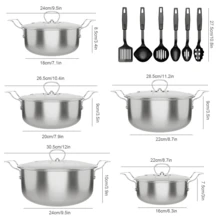 16Pcs/Set Induction Non Stick Stainless Steel Cookware Cooking Pot Pan With Lids - Silver - View 7