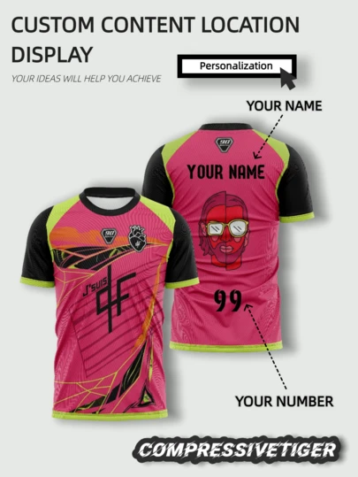 Customized Pink And Green Dynamic Football Jersey | Personalized Name And Number | Quick-Dry Sports Wear Suitable For Team And Player, 90 Minute Football Match, 2026 World Cup, Spring/Summer/Autumn Training Jersey