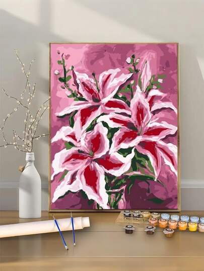 1件成人DIY数码油画套装，粉色含羞草花，适合初学者和手工爱好者，可装饰客厅、卧室、书房和其他室内空间，是圣诞节、新年、情人节、复活节的最佳手工礼物，也是一份贴心的数码油画礼物。