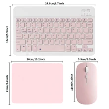 带鼠标和鼠标垫组合的蓝牙键盘，便携式无线键盘（150mAh）鼠标套装，兼容三星平板电脑、Apple iPad 13+、智能手机、Android、Windows（粉色） - 粉色 - 查看 10