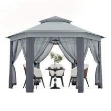 Pérgola o Carpa de Jardín Desplegable 13x13 Pies (4x4m) | Instalación Rápida de 1 Minuto, Incluye Mosquitero de 6 Paneles | Para Patio, Jardín, Césped, Camping y Picnic - Gris Claro - Ver 8