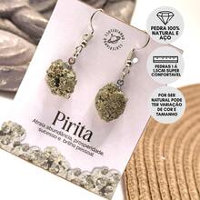 Steel Hook Earring With Natural Pyrite Stone - Raw Stone Earring - Silver - View 4