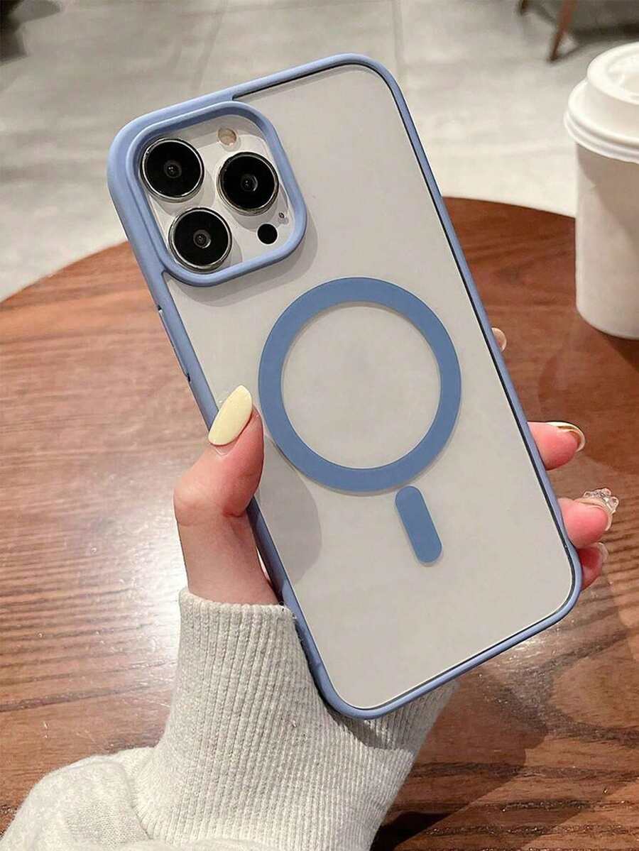 1pc Simple Macaron Transparent Magnetic Shockproof Protective Phone Case, Suitable For IPhone17/17Air/17pro/17promax/16/16Pro/16plus/16Promax/15promax/15/14/13/12/11, Suitable For Family, Friends, Birthday, Spring, Holiday, Boyfriend, Girlfriend, Valentine's Day - Blue - View 1
