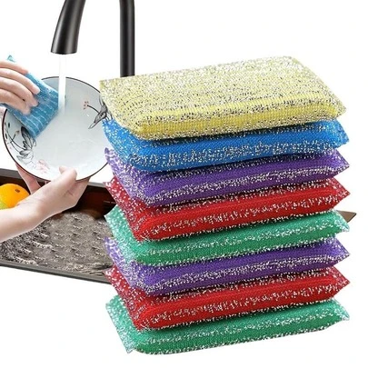 Four-Packing, Kitchen Dishwashing Sponge, Pot Brush Artifact, Household Double-Sided Cleaning Sponge Wipe, Scrubbing Pad, Kitchen Scrubbing Sponge, Cleaning Supplies, Cleaning Tools, Back-To-School Supplies