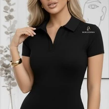 PROMOTION - 3-PIECE KIT OF POLO BODYSUITS WITH V-NECK, SUPPORT, AND SHORT-Sleeved LINING, WOMEN'S PREMIUM SHORT-SLEEVED SUPPORT - 白色-黑色-灰色 - 查看 3