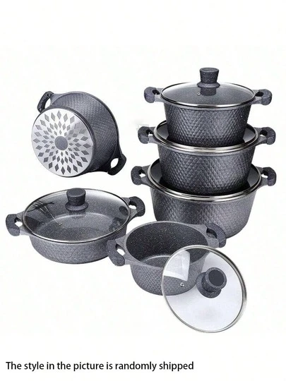 10pcs/6pcs/2pcs Set Maifanshi Aluminum Nonstick Pot & Pan Cookware Set, Suitable For Stove And Gas, Versatile For Cooking, Ideal For Family Gathering, Daily Use, Halloween, Christmas, Party