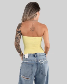 Strapless Cropped Top With Cutouts, Ruching, And A Cutout At The Stomach - Summer Style - 香草 - 查看 3