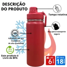Garrafa Térmica Inox 1100ml Antivazamento Esportiva Água Quente e Fria Por Mais Tempo - Vermelho - Visão 4