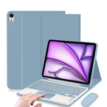 Funda con teclado desmontable y recargable Bluetooth (280mAh) con touchpad compatible con Samsung Galaxy Tab / / SE, incluye ranura para bolígrafo (Azul Brumoso) - azul brumoso - Ver 2