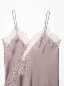 Women's Lace Patchwork Asymmetrical Hem Fashionable Versatile Date Night Camisole Top Summer - Pinkish Purple - View 3