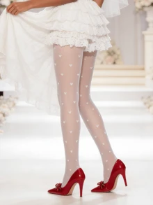 White Heart Print Leggings, Delicate & Romantic, Essential For Wedding Guests - White - View 3