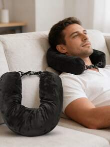 1 Black Multi-Functional Stuffable Travel Pillow, Portable U-Shaped Neck Support Pillow With Storage Bag, Airplane Neck Pillow For Long Flights, Car Rides, Office, Camping, Commute, Home Use, Gift For Travelers, Commuters, Students - màu đen - Xem 11