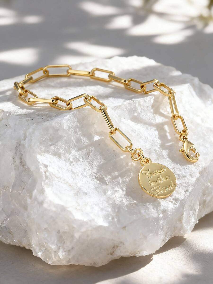 Charm-In 1pc Minimalist Style Gold Paperclip Chain Bracelet For Women - Yellow Gold - View 1