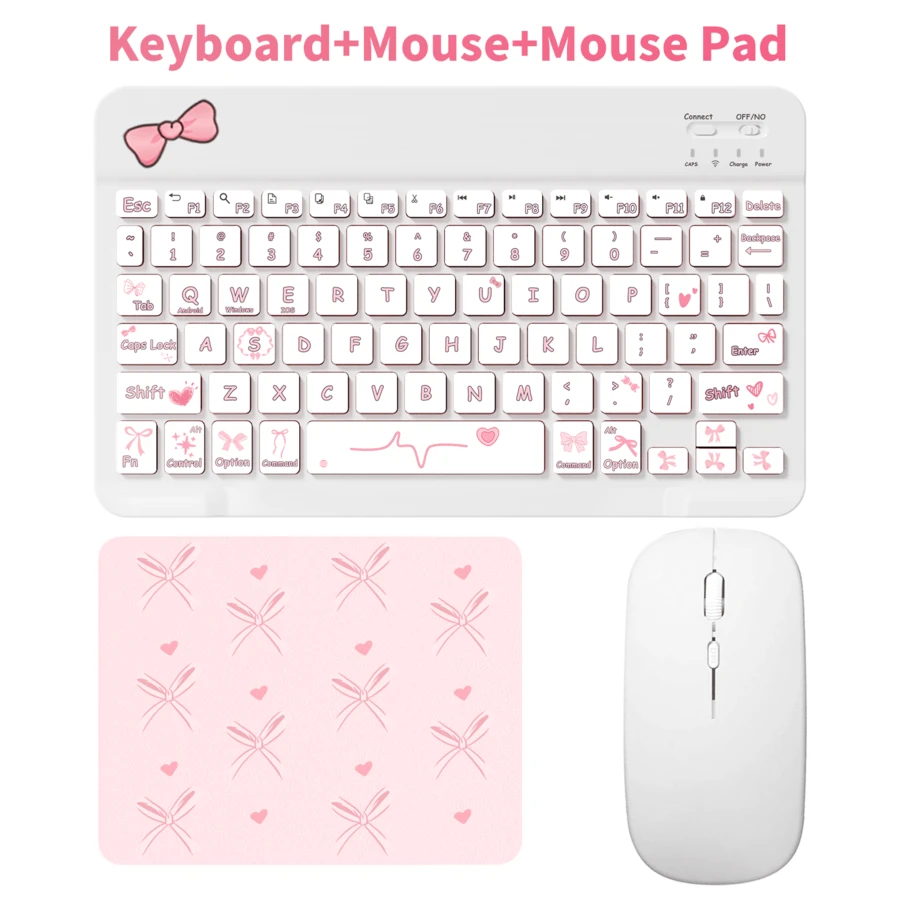 Cute Bow Bluetooth Keyboard Mouse Set, Portable Wireless Keyboard (150mAh) Mouse Set, Compatible With Samsung Tablets, Apple IPad, IOS 13 And Above Smartphones, Android Smartphones And Windows System (Bow)