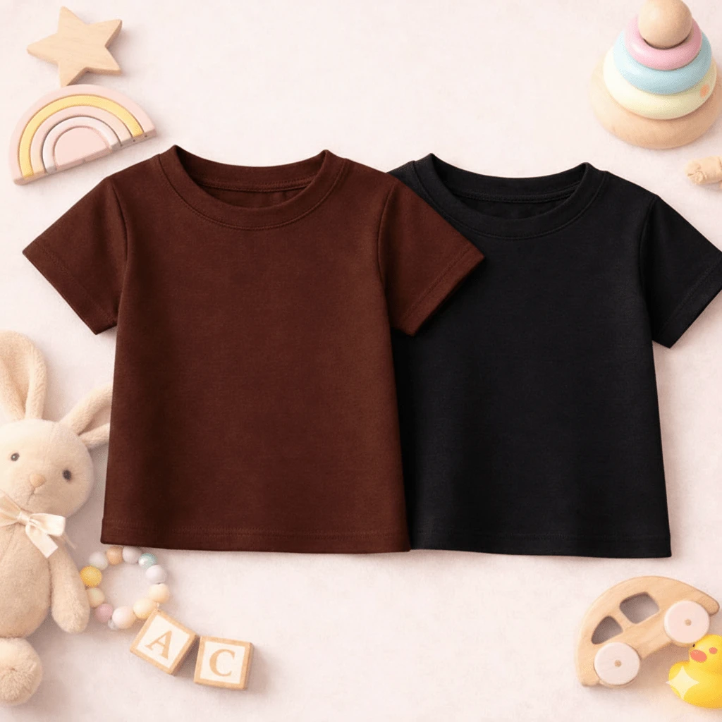 Kit 2 Camisetas Infantil e Juvenil Unissex em Algodão Tamanho do 2 ao 16 para o Dia a Dia, Escola, Passeios, Leve e Fresca - Marrom/Preta - Visão 1