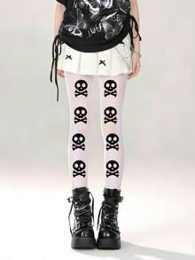1双Y2K暗黑美学尼龙连裤袜 - 亚文化风格必备小众图案紧身裤 - 彩色 - 查看 13