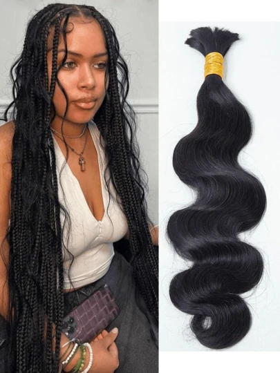 Bulk Hair Braided Body Wave Bundles Human Hair For Braiding 10A Brazilian Virgin Human Hair Extension Curly Bundles For Boho Braids Suitable For Daily And Party Wear