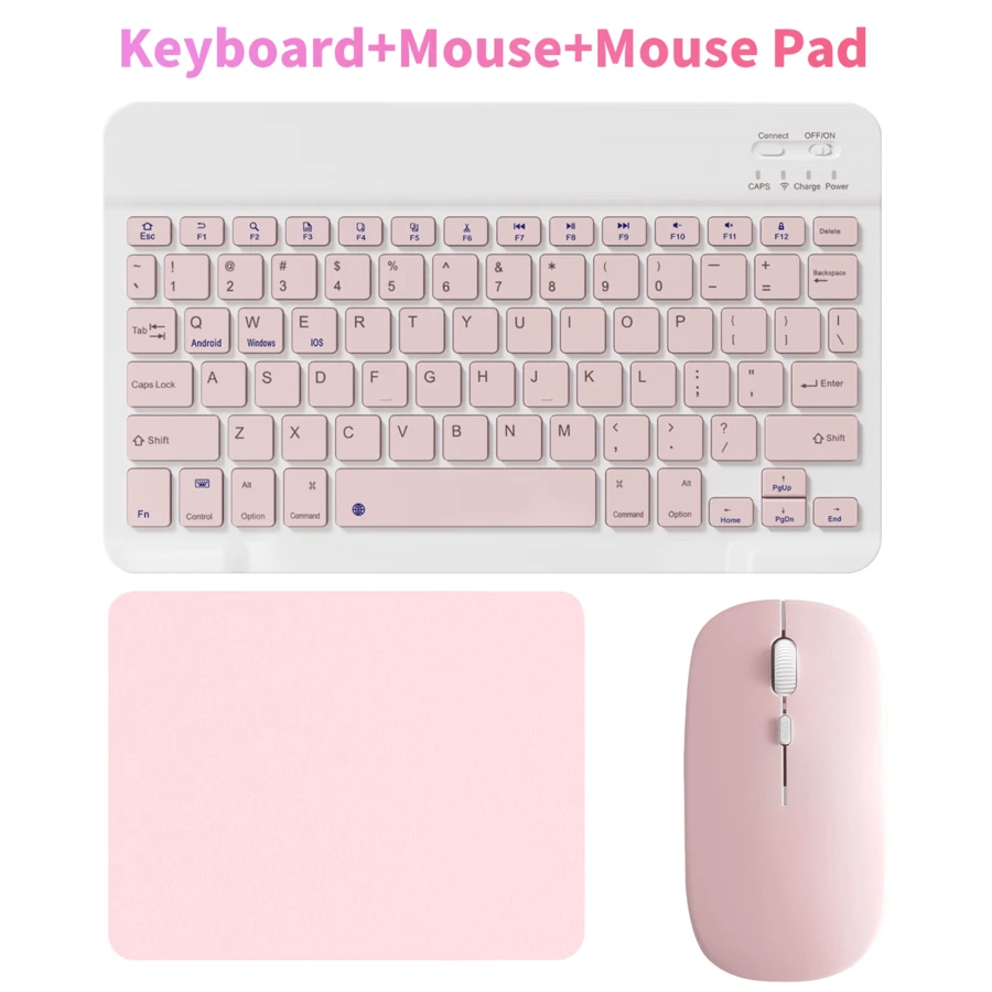 带鼠标和鼠标垫组合的蓝牙键盘，便携式无线键盘（150mAh）鼠标套装，兼容三星平板电脑、Apple iPad 13+、智能手机、Android、Windows（粉色）