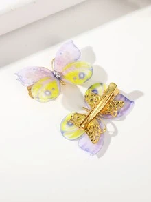 6Pcs Iridescent Butterfly Rhinestone Hair Clip, Tulle Wings With Sparkling Accents, Women's Party & Daily Ethereal Hair Accessory - Multicolor - View 3