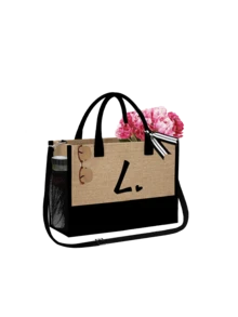 Women's Beach Tote Bag With Shoulder Strap, Beach Hat And Cosmetic Bag, Black Heart Letter A-Z Beach Accessory Set, Personalized Gift Bag, With Side Pocket, Large Capacity, Convenient Cosmetic Pouch, Beach Bag With Scarf , Valentines Gifts - Khaki - View 73