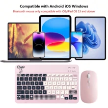 蓝牙键盘鼠标套装，便携式无线键盘（150mAh），兼容三星平板电脑、苹果iPad（iOS 13及以上版本）、安卓智能手机、Windows系统（黑色/粉色） - 粉紅黑色 - 查看 4
