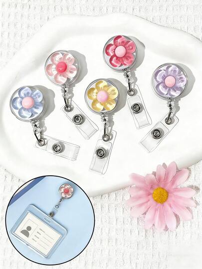 Transparent Floral Name Tag Holder, Retractable Work ID Card Clip, Portable Card Storage Pendant, Suitable For Conferences And Office, Women Card Holder, Mini Wallet, Small Wallet, Wallet, Keychain