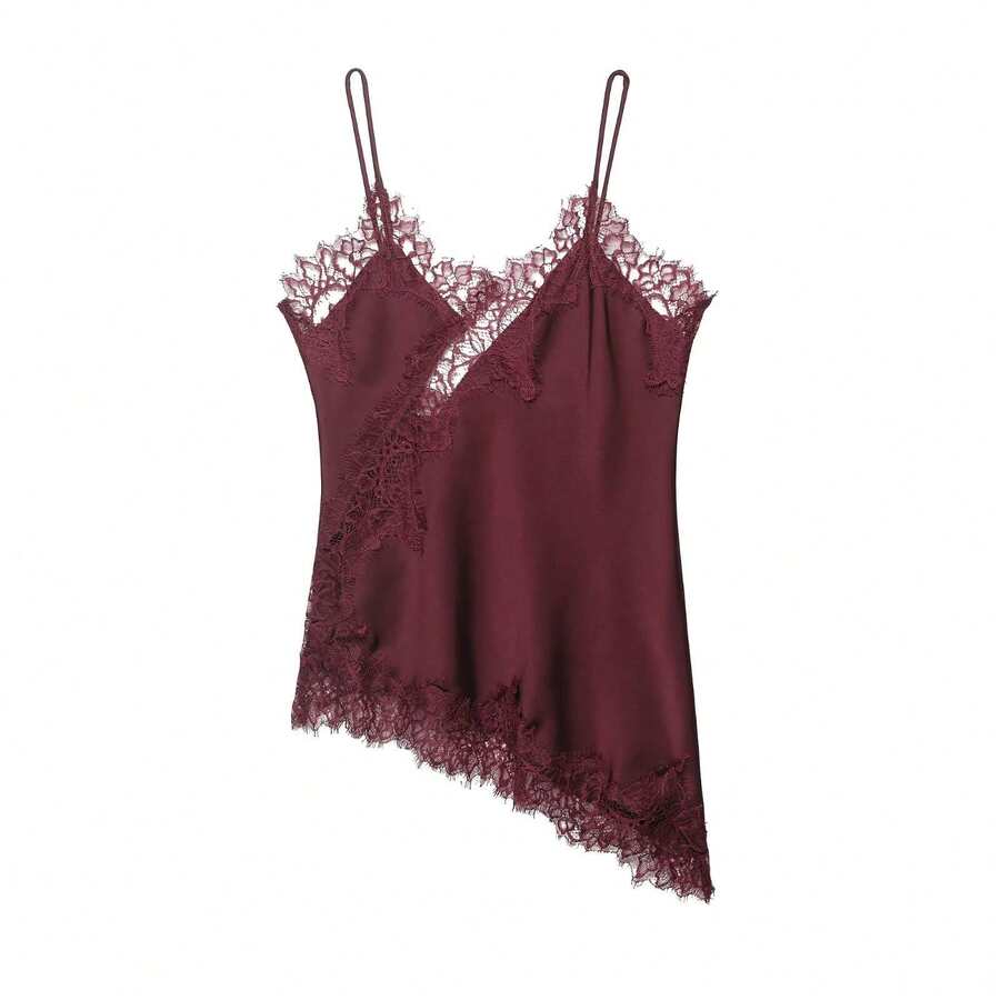 Seelio New Arrival Women's Fashion Lace Decor Sexy Lingerie-Style Top Summer - Crimson - View 1