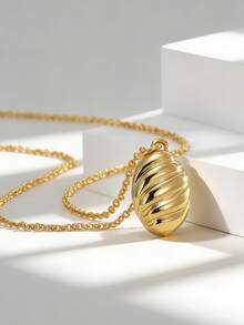 Charm-In Dây chuyền mặt dây hình oval xoắn mạ vàng dành cho nữ, chiều dài dây có thể điều chỉnh 45+5cm, phong cách tối giản cổ điển, phù hợp cho đi làm hàng ngày và những buổi đi chơi thông thường, món quà chất lượng dành cho bạn gái hoặc bạn thân. - Vàng - Xem 1