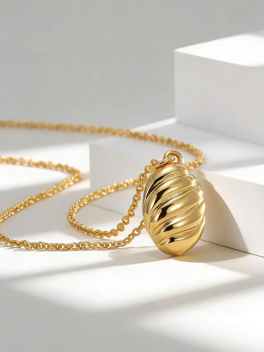 Charm-In Dây chuyền mặt dây hình oval xoắn mạ vàng dành cho nữ, chiều dài dây có thể điều chỉnh 45+5cm, phong cách tối giản cổ điển, phù hợp cho đi làm hàng ngày và những buổi đi chơi thông thường, món quà chất lượng dành cho bạn gái hoặc bạn thân. - Vàng - Xem 1