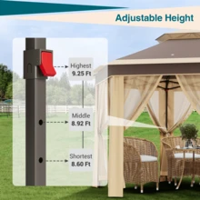 Crea tu Rincón de Sombra en Segundos | Pérgola Desplegable 13x13 Pies con Mosquitero | Ideal para Comidas, Reuniones y Relax en Jardín o Camping - caqui - Ver 5