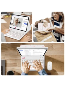 适用于三星 Galaxy Tab 和 iPad、Redm iPad SE 的键盘保护套，带鼠标，可拆卸无线蓝牙键盘（150mAh）和鼠标笔插槽（蝴蝶设计） - 白色 - 查看 7