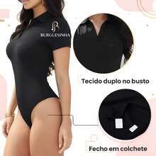 PROMOTION - 3-PIECE KIT OF POLO BODYSUITS WITH V-NECK, SUPPORT, AND SHORT-Sleeved LINING, WOMEN'S PREMIUM SHORT-SLEEVED SUPPORT - 白色-黑色-灰色 - 查看 6