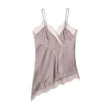 Women's Lace Patchwork Asymmetrical Hem Fashionable Versatile Date Night Camisole Top Summer - Pinkish Purple - View 2