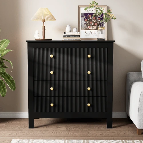 Sideboard, Chest Of Drawers With Special Doors, Gold Handles, Sideboard/Shoe Cabinet/Dressing Table [OLD SKU:WF325795BAA] - Black + Particle Board - View 1