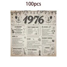 20张/40张/100张复古50岁生日派对装饰，1976年复古报纸图案纸巾套装，一次性纸巾，祝50岁生日快乐，适合男女宾客的晚餐鸡尾酒会装饰用品 - 米灰色 - 查看 8