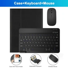 Estuche con teclado y mouse inalámbrico Bluetooth compatible con Samsung Galaxy Tab y Redm SE, con teclado desmontable (150mAh) y ranura para lápiz óptico del mouse (Negro) - Negro - Ver 3