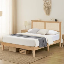 Cama Bohemia de Ratán Natural | Estructura Sólida Tamaño Completo con Lamas Silenciosas | Sin Necesidad de Somier - lecho de enredaderas de hierba LLENO - Ver 1