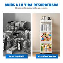 Carrito organizador con ruedas, estante de almacenamiento multiusos con ganchos, carrito auxiliar de cocina/baño/oficina, organizador para despensa - Rosa - Ver 5