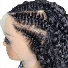 13x4蕾丝编织蓬松卷曲波波头假发鱼骨辫真人发，适合，透明蕾丝巴西原生发 - Natural Black - 查看 7