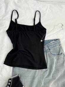 女士夏季字母印花休闲百搭吊带衫 - 黑色 - 查看 3