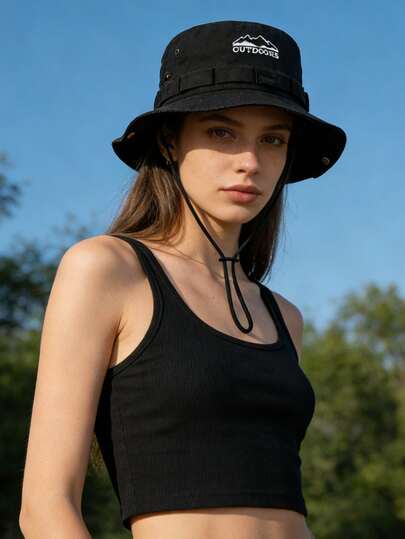 1pc Solid Color Mountain Peak Logo Hiking Cap, Face-Slimming, Fashionable & Versatile, Soft & Comfortable, Suitable For Spring/Summer Outdoor Activities & Cycling