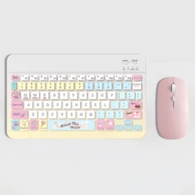蓝牙键盘鼠标套装，便携式无线键盘（150mAh）鼠标套装，兼容三星平板电脑、苹果iPad（iOS 13及以上版本）、安卓智能手机、Windows系统，圣诞/新年礼物（2026）（甜点） - 粉紅色 - 查看 1