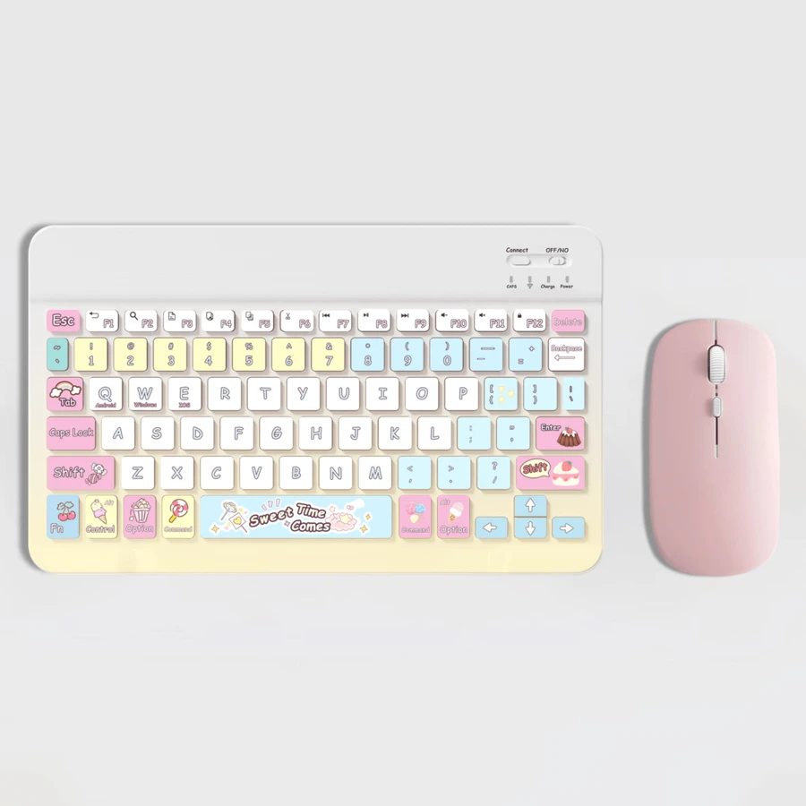 蓝牙键盘鼠标套装，便携式无线键盘（150mAh）鼠标套装，兼容三星平板电脑、苹果iPad（iOS 13及以上版本）、安卓智能手机、Windows系统，圣诞/新年礼物（2026）（甜点） - 粉紅色 - 查看 1
