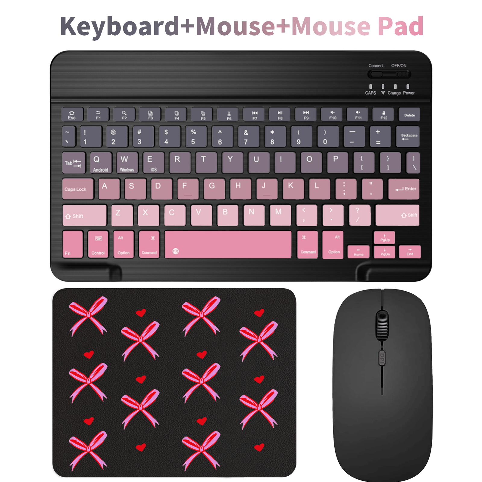 Bluetooth Keyboard Mouse Set, Portable Wireless Keyboard (150mAh), Compatible With Samsung Tablets, Apple IPad (IOS 13 And Above), Android Smartphones, Windows Systems (Black/Pink)