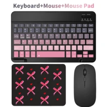 Juego de teclado y ratón Bluetooth, teclado inalámbrico portátil (150mAh), compatible con tabletas , iPad de Apple (iOS 13 y superior), smartphones Android, sistemas Windows (negro/rosa) - Negro Rosa - Ver 2