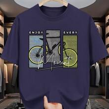 Men's Cotton T-Shirt With Printed Phrase "Enjoy Every Moment" Bicycle Hobbies Cycling Sport Frames Shirt Casual Basic Daily Streetwear Exclusive Premium Soft Comfortable - 藏蓝色 - 查看 1