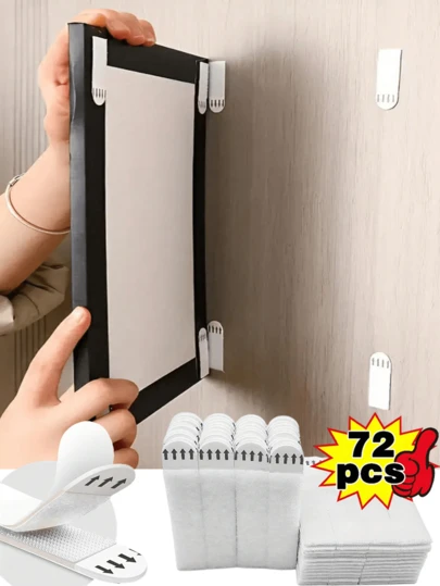 Bộ 72/48/24 móc treo tường hai mặt có thể tháo rời, chống thấm nước, độ bám dính cao, không cần khoan, không gây hư hại, thích hợp để treo khung tranh, tác phẩm nghệ thuật, áp phích, trang trí nhà cửa, nhà bếp, phòng tắm, văn phòng.