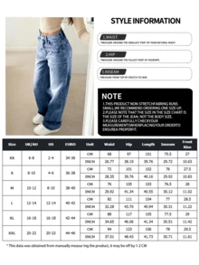 NVFelix 女款寬鬆直筒牛仔褲，優雅復古波希米亞度假風，休閒百搭秋季款 - 藍色 - 查看 6